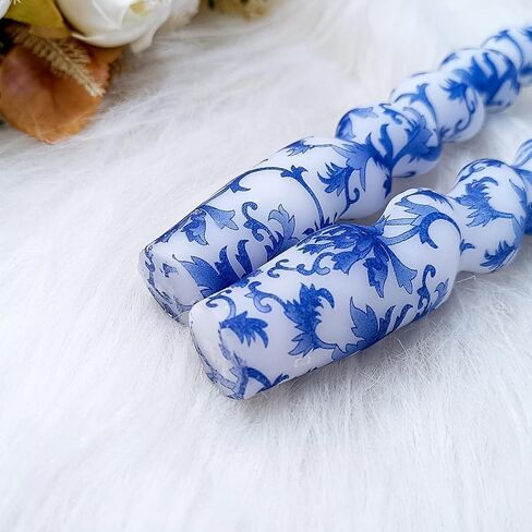 NJAO HOO Floral Taper Candles 7.5 in Spiral Candlesticks Hand Printed Blue and White Candlestick Twisted Taper Candle for Home Garden Decor, 2Pcs in Saudi Arabia