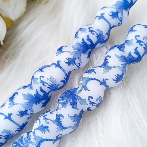 NJAO HOO Floral Taper Candles 7.5 in Spiral Candlesticks Hand Printed Blue and White Candlestick Twisted Taper Candle for Home Garden Decor, 2Pcs in Saudi Arabia