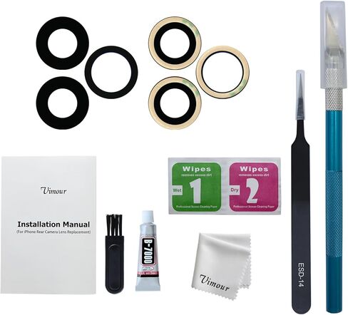 Rear Camera Lens Glass Replacement for iPhone 14 Pro & 14 Pro Max Pre-Installed Adhesive with Installation Manual and Repair Tool Kits(2 Packs) in Kuwait