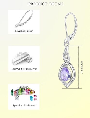 Infinity Dangle Earrings for Women 925 Sterling Silver Twisted Drop Earring Teardrop Birthstone Jewelry in Kuwait