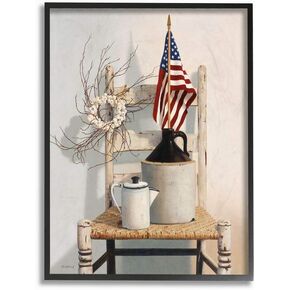 Stupell Industries Vintage Rustic Things American Flag Neutral Painting