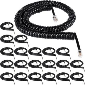 Kanayu 20 Pack Black Phone Handset Cord 12ft Telephone Cord for Landline Coiled Phone Wire Bulk for Use with All Landline Telephone Line Replacement Cable Accessory