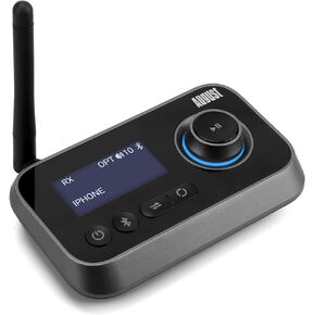 Bluetooth 5.0 Audio Transmitter Receiver Dual Connection for TV Headphones and HiFi Speakers - August MR280 - Multipoint, Low Latency, Stereo, Volume Control, Optical RCA Jack 3.5mm Mains Powered USB