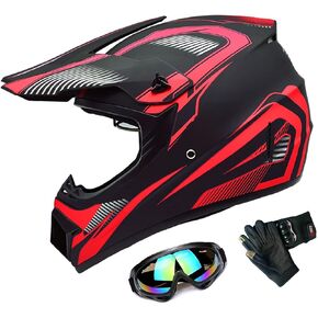 DOT Adult ATV MX Helmets, Four-Wheel Off-Road Motochross Helmets, Dirt Bike Helmets, Motorcycle&Powersports Helmets with Goggles Gloves