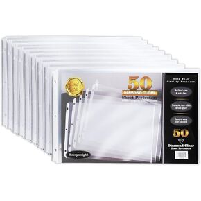 GOLD SEAL 50 Pack 11x17 Inch Heavyweight Diamond Clear Sheet Protectors, Side Loading, Ledger Sheet Protectors,3-Hole Punched