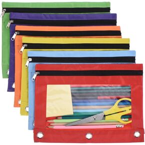 PATIKIL 30 Pack Pencil Pouch for 3 Rings Binder, Oxford Cloth Clear Window Zipper Binder Pouch Pencil Case Bag Bulk for Office Home, 6 Colors