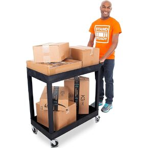 Stand Steady Original Tubstr 2 Shelf Utility Cart/Service Cart Supports up to 400 lbs. - Heavy-Duty Storage Cart for Garage, Warehouse, Kitchens, Plastic Tub Carts with Deep Shelves (Black, 32 x 18)