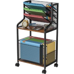 عربة ملفات هونجتامويا ذات 5 طبقات، منظم ملفات قائم مع مجلدات ملفات معلقة، منظم ورق صينية الرسائل مع حامل أقلام، تنظيم مكتب على عجلات للمكتب والمنزل والمدرسة in Kuwait