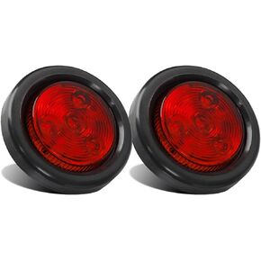 Partsam 2pcs Red Led Light Trailer 2" Round w/Plug & Grommet Kits Marker 4 LED, Flush Mount Red 2 Inch Round Led Trailer Lights, Sealed 2 Inch Round Led Marker Lights Red RV Trucks