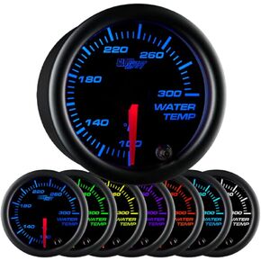 GlowShift Black 7 Color 300 F Water Coolant Temperature Gauge Kit - Includes Electronic Sensor - Black Dial - Clear Lens - for Car & Truck - 2-1/16" 52mm
