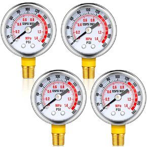 Xuhal 4 Pcs Air Pressure Gauge 1/8'' Male NPT Connection Air Gauge Lower Side Mount 1.57 Inch Dial Air Compressor Gauge for Air Tank Accessory, Waterproof, Stainless Steel Case (0-200 PSI)