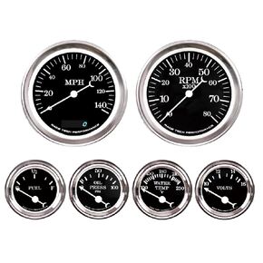 Classic 1 serious Electrical 6 Gauge Set Black Dial for Car's Instrument Cluster - Includes GPS Function Speedometer & Tachometer - Volt, Fuel Level, Water Temperature & Oil Pressure Gauge.