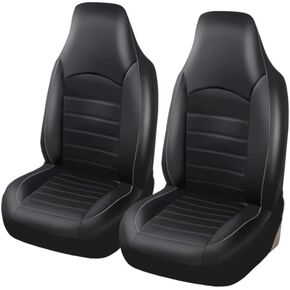 TOYOUN Classic Universal PU Leather Car Front Seat Covers High Back Bucket Seat Cover - Fit Most Cars, Trucks, SUVS, or Vans 2 PCS Blue Trim Auto Seat Covers Set Car Seat Protector for All Seasons