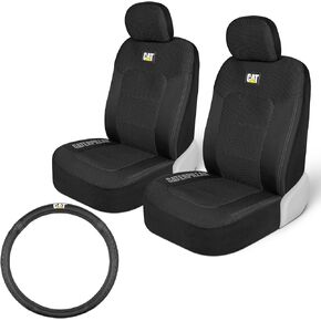 CAT® MeshFlex Truck Seat Covers - Front Set with Steering Wheel Cover Fits 15.5-16 Inch Wheels - Automotive Seat Covers for Cars, Trucks and SUVs, Gray
