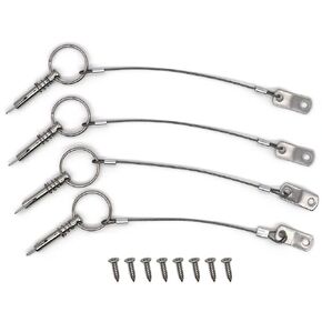 4 Pack Quick Release Pin 1/4" Diameter w/ Drop Cam & Spring - Lanyard Prevents Loss, Full 316 Stainless Steel, Bimini Top Pin, Marine Hardware, Free Installation Screws