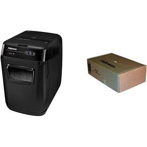 Fellowes AutoMax 150C 150-Sheet Cross-Cut Auto Feed Shredder, Black & 36053 Powershred Shredder Waste Bags for 90S, 99Ci, 99Ms, AutoMax 200C, and AutoMax 130C, 100 Bags, 9 Gallon