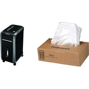 Fellowes Powershred 99Ms 14-Sheet Micro-Cut Heavy Duty Paper Shredder with Auto Reverse (4609001) & Powershred Shredder Bags for All Personal Models, 100 Bags & Ties (36052)
