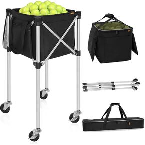 Foldable Tennis Cart Holds 180 Balls Wheeled Tennis Ball Hopper Sports Teaching Carts with Storage Bag, Light Auminum Alloy in Kuwait