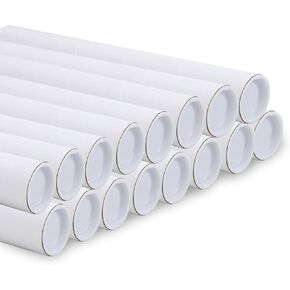 16Pack Mailing Tubes, 2 Inch x 16 Inch Cardboard Mailing Tube with Caps Shipping Poster Tubes for Blueprint, Artwork, Document Storage, White