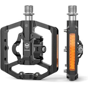 Mountain Bike Pedals with Reflector- Dual Function Plat & Clipless Pedals, Bicycle Pedal 9/16"Compatible with SPD - 3 Sealed Bearings Bicycle Platform Mountain Pedals