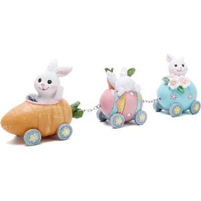 Hodao Easter Decorations Indoor Home Decor Easter Bunny Carrot Resurrection Egg Small Train Figurines Spring for Table Top Centerpiece Cute Easter Bunny Decor Gift (Easter White Rabbit Train)