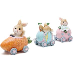 Hodao Easter Decorations Indoor Home Decor Easter Bunny Carrot Resurrection Egg Small Train Figurines Spring for Table Top Centerpiece Cute Easter Bunny Decor Gift (Easter White Rabbit Train)