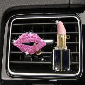 Maxtech Diamond Lips Vent clip，Sexy Lips Bling Car Charm Air Vent Clips Rhinestone Car Interior Accessories Diamond Car Decor for Girls & Women（pink）