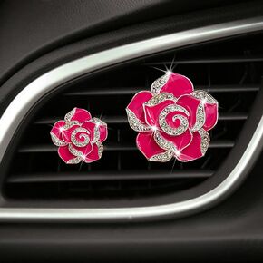 2 Pcs Camellia Air Vent Clips Cute Flower Car Air Freshener Clip Bling Car Air Outlet Decorations Crystal Rose Car Diffuser Vent Clip Charm Car Inter Decor Accessories for Women Girls