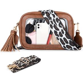 Viva Terry Clear Bag for Stadium Events Approved, Small Clear Crossbody Purse with Adjustable Straps for Makeup Toiletry(Light Khaki)
