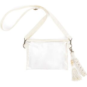 Mkono Clear Bag Stadium Approved, Small Purse for Women with Macrame Wristlet Transparent Concert Crossbody Bag for Sport Events Festival Concert Park
