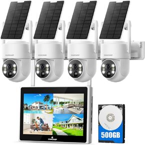 CAMCAMP Wireless Solar Security Camera Outdoor 4 Pack, 2K Solar Home Security Camera System with 10" 10CH NVR Monitor &500GB HDD, 0 Monthly Fee, HDMI Output Color Night Vision Motion Alert 2-Way Talk in Kuwait