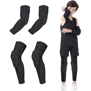 Rejolly Knee and Elbow Pads for Kids 4 PCS Youth Honeycomb Compression Sleeves Pads Guards Sports Protective Gear for Basketball, Baseball, Football, Volleyball, Wrestling, Cycling
