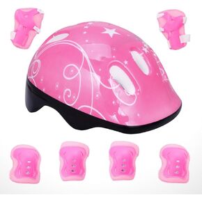 Totority Kids Helmet Knee Elbow Pads: 7pcs Children Skating Helmet Skateboard Knee Gear Wrist Cuff Elbow Protectors Pink