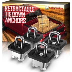 Tigeracing 23146899 Tie Down Anchors Retractable Truck Bed Side Wall (Not Fit Top Rail) D Ring - All Metal 3000 LBS Capacity (4 Pieces)