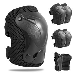 AIDY-PRO Roller Skate Pads Adult Knee And Elbow Pads For Roller Skating, Wrist Guards Skateboarding Protective Gear Adult Knee Pads For Men Women Skating Pads Black