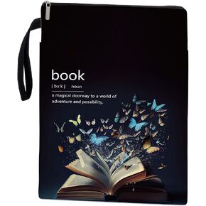 Book Covers for Paperbacks, Book Sleeve with Zipper, Book Lover Gifts,Washable Book Pouch with Pocket for Teen Adult, Just One More Chapter, 11 x 8.5 Inch -Butterfly.