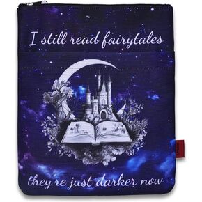 LParkin Book Sleeve Cover with Zipper, I Still Read Fairytales They're Just Darker Now Book Protector Pouch, Washable Fabric Book Sleeves for Romance Lover, 11 x 8.5 Inch Smut Reader Gift