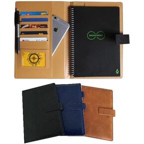 غطاء جلدي صلب لحجم الحروف الأساسية لـ Rocketbook، / بني داكن، نسيج جلد البولي يوريثان، حزام مغناطيسي حامل حلقة القلم / جيب الهاتف / يناسب A4-A5، 8.5 × 11 بوصة. (حجم الرسالة، بني داكن)