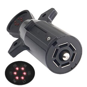 7-Way Blade Trailer Light Wiring Circuit Tester Round Adapter Pin Plug RV Light Wire Circuit Continuity Test Hitch LED Display