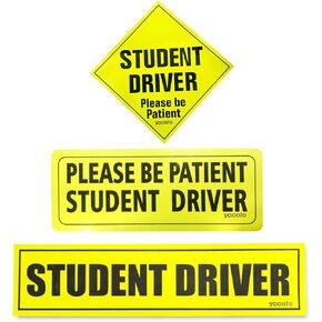 Set of 3 Student Driver Magnet for Car - Reflective Student Driver Sign for Car Student Driver Car Magnet Safety Vehicle Bumper Sticker for New Drivers