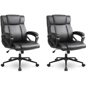 Executive Office Chair, Ergonomic Home Office Desk Chair with Wheels, Thicken Armrest and Lumbar Support, Upholstered Leather Mid-Back Computer Gaming Chair with Tilt Function, Black