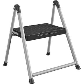Cosco Two Step Steel, Resin Steps, Step Stool without Handle, Platinum/Black