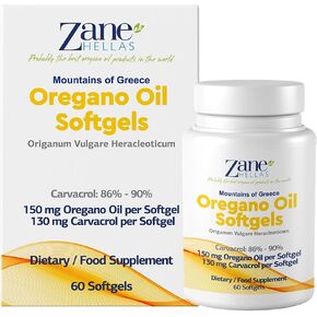 130 mg Carvacrol - 150 mg Oregano Oil per Softgel. World Highest Concentration Oregano Oil Capsule. Zane Hellas Oregano Oil. Softgel Contains 30% Greek Essential Oil of Oregano. 120 Softgels.