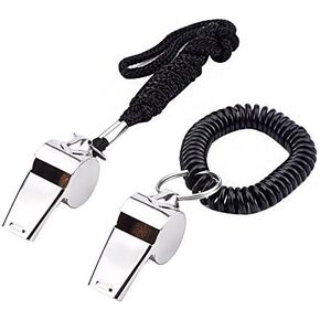 EBOOT Sports Coach Whistle with Lanyard and Stainless Steel Coach Whistle with Spiral Bracelet, 2 Pack