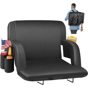 Stadium Seats for Bleachers with Back Support, Half-fold Portable Bleacher Chairs with Back and Cushion, 600D Waterproof Reclining Extra Wide Bleacher Seat for Outdoor Sports