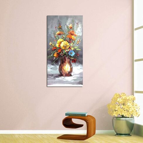 Modern Art Flowers Oil Painting Hand Painted on Canvas Wall Art for Living Room Decor (20x40in) in Saudi Arabia