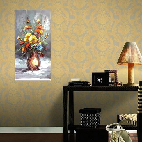 Modern Art Flowers Oil Painting Hand Painted on Canvas Wall Art for Living Room Decor (20x40in) in Saudi Arabia