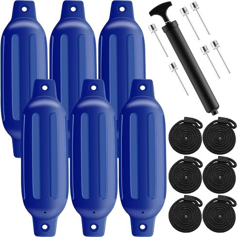 Sratte 6 Pack Boat Fenders, 4.5 x 16 Inch Boat Bumpers Fenders, Ribbed Twin Eyes Boat Fenders Bumpers for Docking, Inflatable Marine Boat Bumper Use to Yacht Etc with 6 Ropes 1 Air Pump 6 Needles in Saudi Arabia