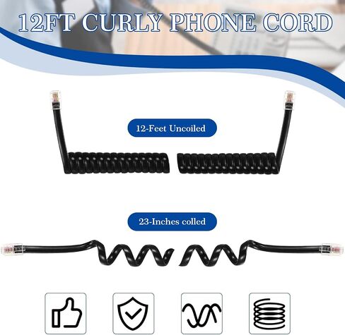 Kanayu 20 Pack Black Phone Handset Cord 12ft Telephone Cord for Landline Coiled Phone Wire Bulk for Use with All Landline Telephone Line Replacement Cable Accessory in Saudi Arabia