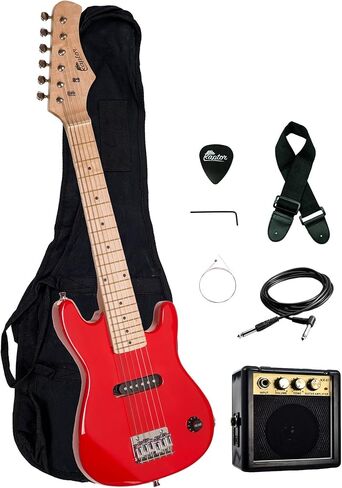 حزمة جيتار كهربائي للمبتدئين من رابتور EP3-RD مع أمبير وحقيبة جيجا وحزام وكابل واختيار، أحمر in Kuwait